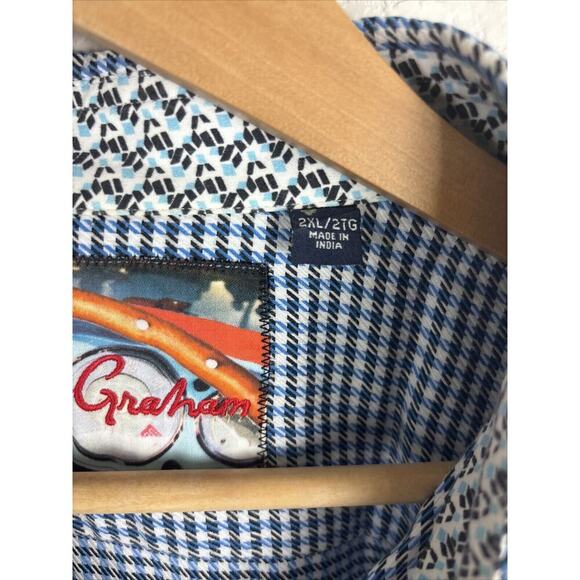 Robert Graham Men’s Button Down Shirt Size 2X Blue White Houndstooth Casual - Picture 7 of 10